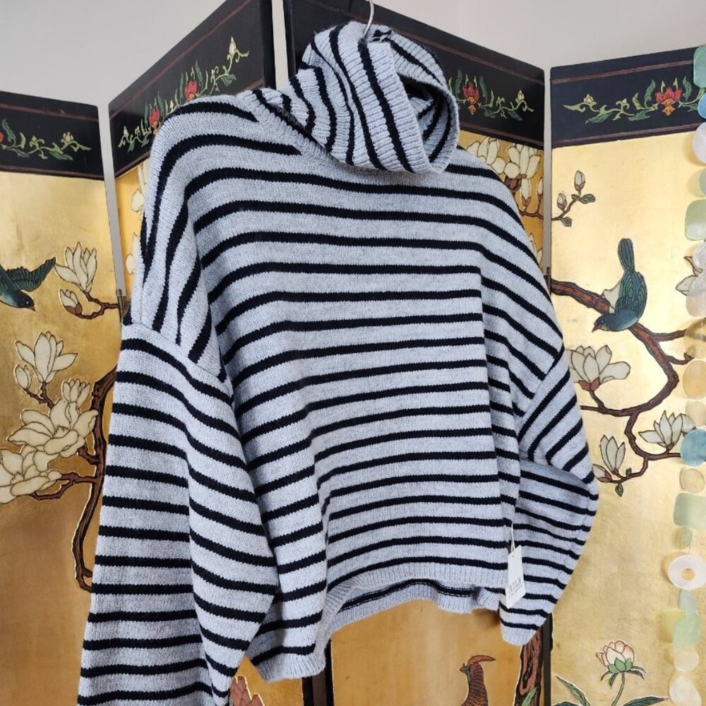 a.n.a. stripped cropped turtleneck sweater